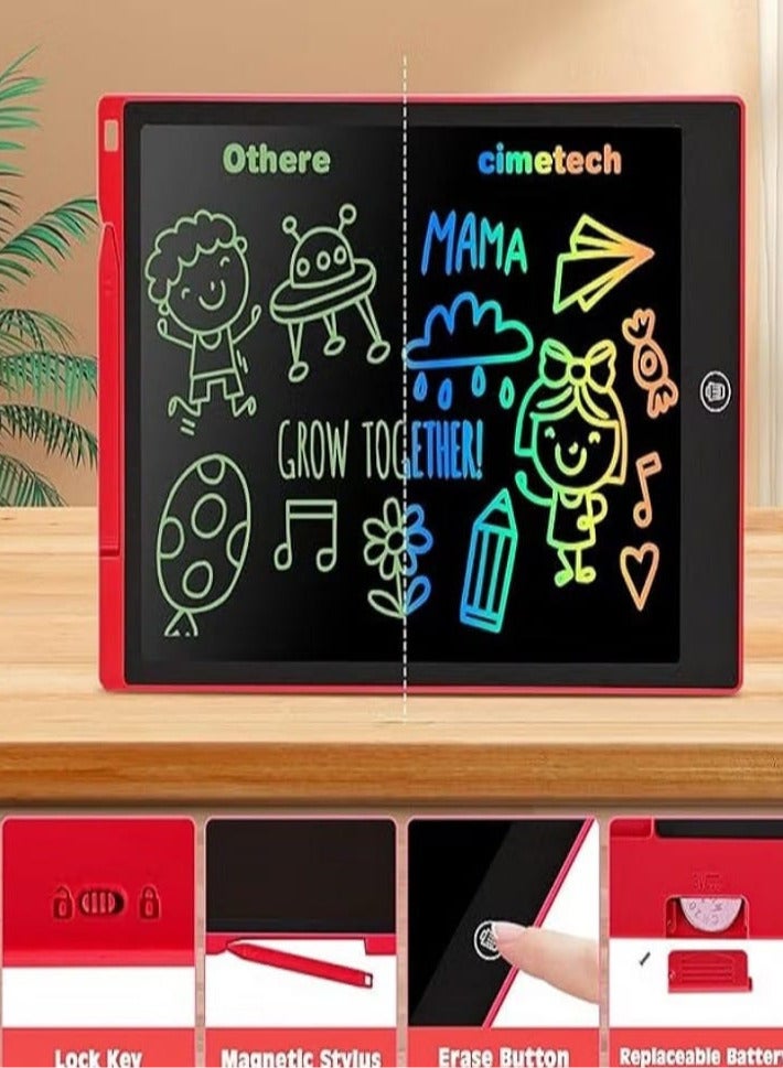 12 Inch LCD Writing Tablet for Kids, Colorful Drawing Board for Children, Erasable and Reusable Electronic Drawing Board, LCD Drawing Tablet for Toddlers - Red - Image 3
