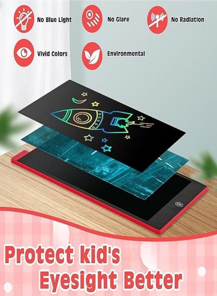 12 Inch LCD Writing Tablet for Kids, Colorful Drawing Board for Children, Erasable and Reusable Electronic Drawing Board, LCD Drawing Tablet for Toddlers - Red - Image 4