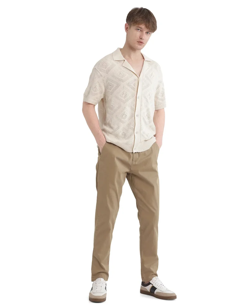 Rare Rabbit Rare Rabbit Men Wats White Cotton Fabric Short Sleeve Cuban Collared Button Closure Knitted Plain Shirt