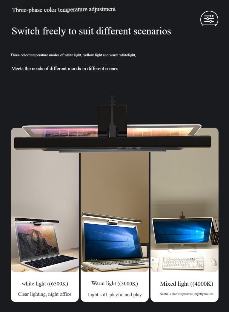 Loquat Monitor Lamp LED Light with Touch Control and 3 Color Temperature, USB Port Eye-Care Screen Lamp for Office Home (Black) - Image 3