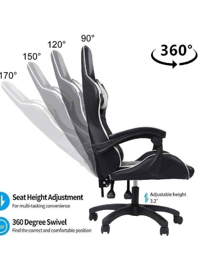 NKX Ergonomic Racing-Style Gaming Chair – Black & White with Adjustable Armrests - Image 3
