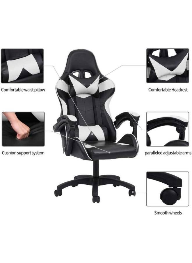 NKX Ergonomic Racing-Style Gaming Chair – Black & White with Adjustable Armrests - Image 4