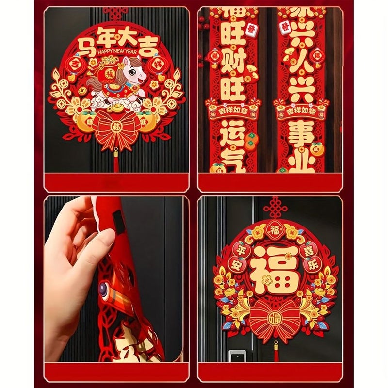 1 Piece Or 4 Pieces Set 2026 Chinese New Year Of The Horse Pendant Magnetic Couplets Spring Festival Door Stickers With Fu Character Traditional Decoration - Image 5