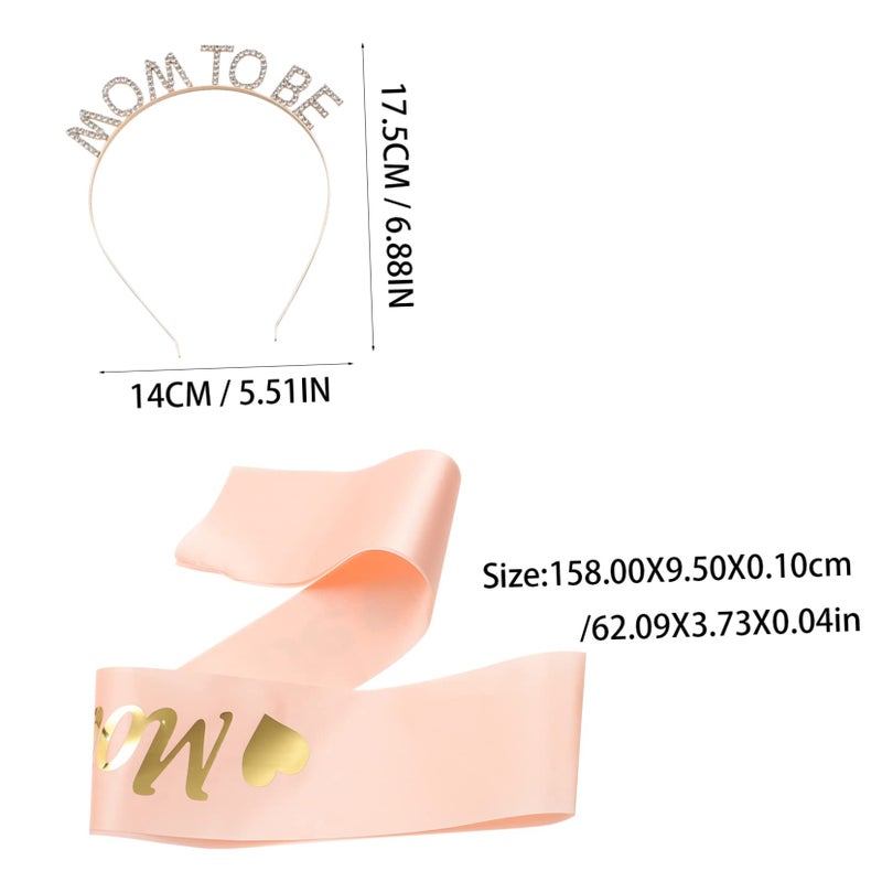 Pink Satin Maternity Sash And Headband Set For Baby Shower Newborn Photoshoot Props - Image 3