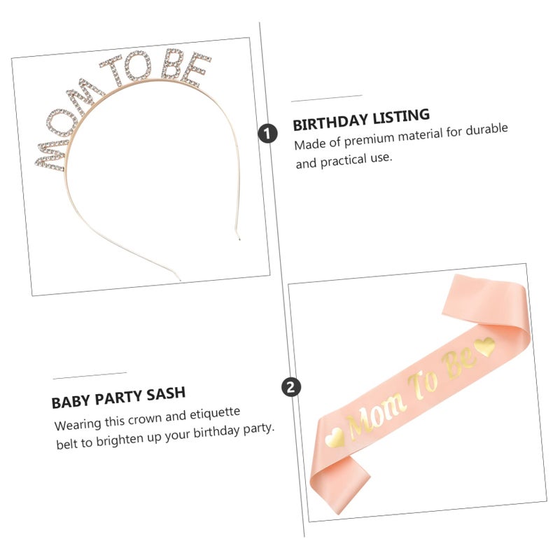 Pink Satin Maternity Sash And Headband Set For Baby Shower Newborn Photoshoot Props - Image 4