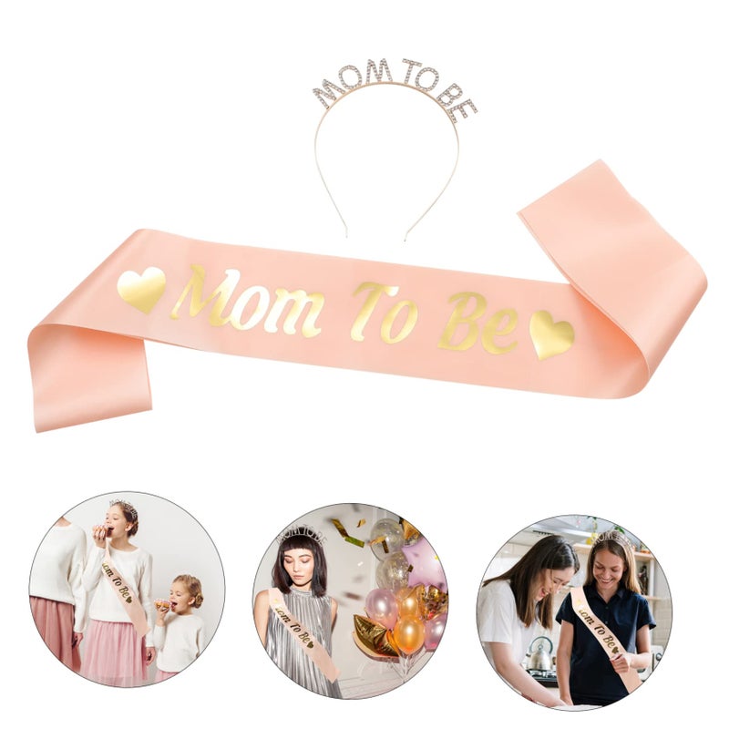 Pink Satin Maternity Sash And Headband Set For Baby Shower Newborn Photoshoot Props - Image 5
