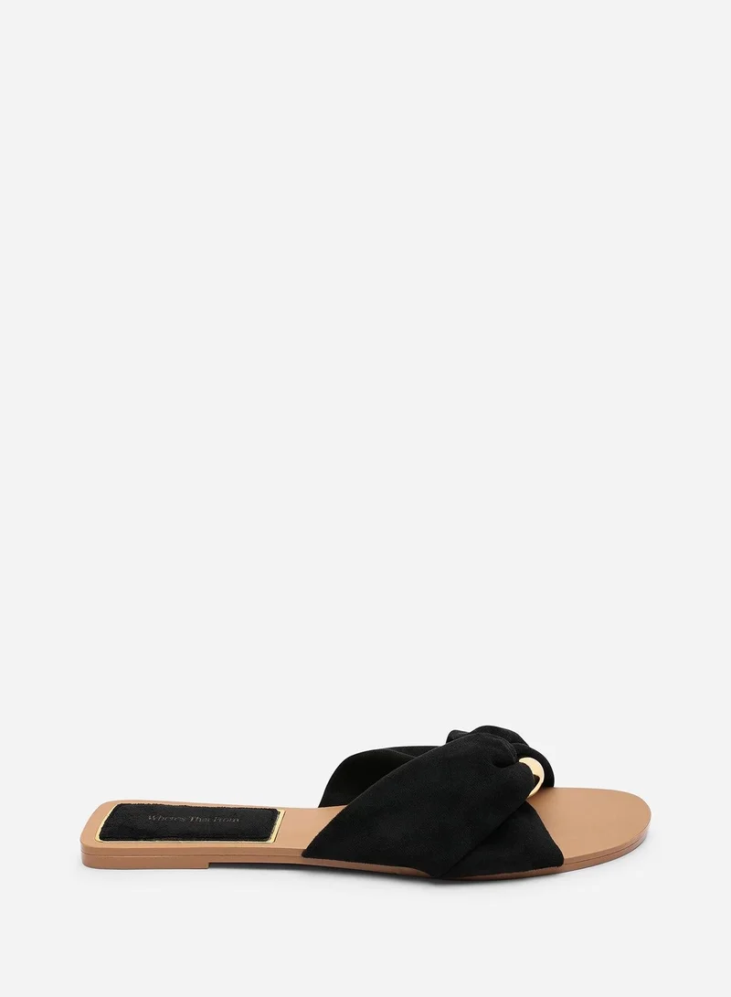 Where's That From Lavina Knot Detail Black Suede Slide On Sandal
