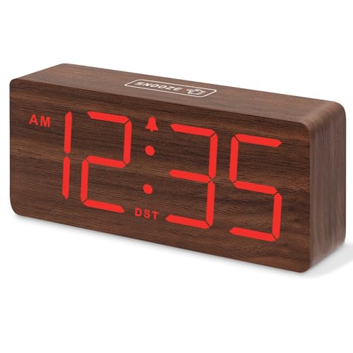 DreamSky Wooden Digital Alarm Clock for Bedroom Desk Clocks with Large Numbers for Living Room Office Dimmer Loud Alarm for Heavy Sleepers with Volume Control DST Wood Decor Plug in Clock - Image 1
