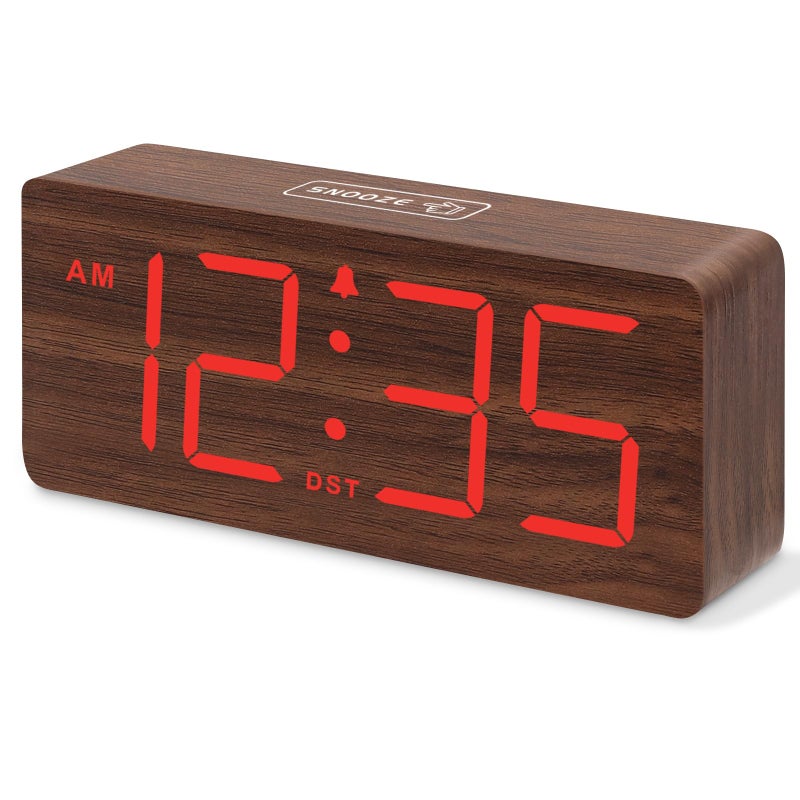 DreamSky Wooden Digital Alarm Clock for Bedroom Desk Clocks with Large Numbers for Living Room Office Dimmer Loud Alarm for Heavy Sleepers with Volume Control DST Wood Decor Plug in Clock - Image 2