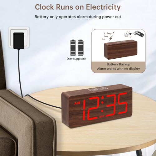 DreamSky Wooden Digital Alarm Clock for Bedroom Desk Clocks with Large Numbers for Living Room Office Dimmer Loud Alarm for Heavy Sleepers with Volume Control DST Wood Decor Plug in Clock - Image 3
