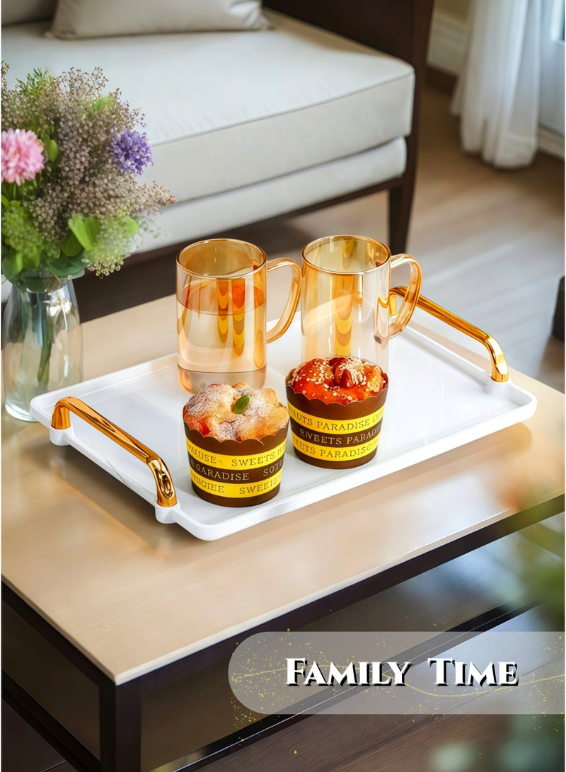 White & Gold Square Decorative Tray with Handles, Extra Long Tray,Thickened Eco-Friendly Fruit & Dessert Serving Tray, for Dining Table, Bathroom Storage ,Ramadan Decorative Serving Tray,  Perfume, Jewellery Storage Tray,Durable , Odor-Free (40.5cm/16Inch) - Image 3