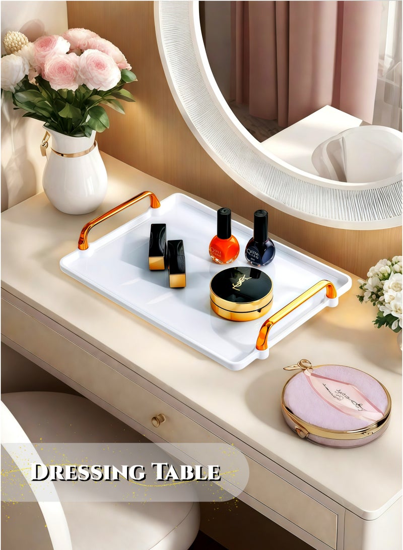 White & Gold Square Decorative Tray with Handles, Extra Long Tray,Thickened Eco-Friendly Fruit & Dessert Serving Tray, for Dining Table, Bathroom Storage ,Ramadan Decorative Serving Tray,  Perfume, Jewellery Storage Tray,Durable , Odor-Free (40.5cm/16Inch) - Image 4