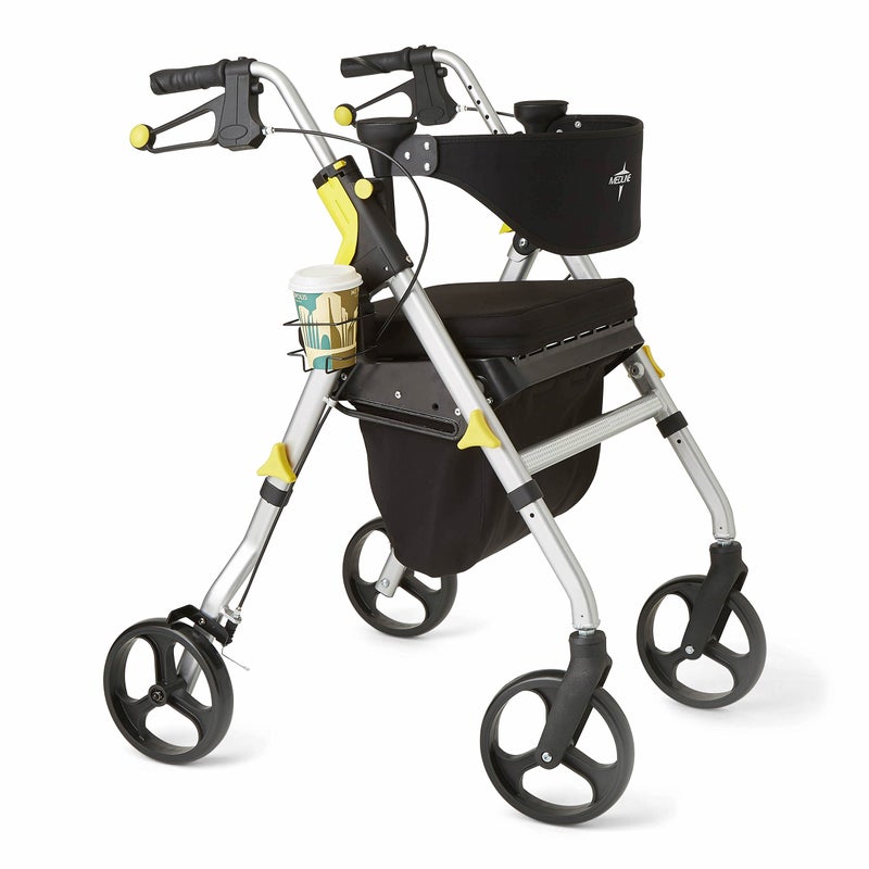Medline Premium Empower Rollator Walker with Seat Folding Rolling Walker with 8inch Wheels Silver
