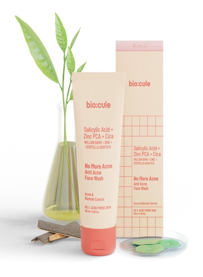 biocule No More Acne Face Wash for Acne, Blemish & Oil Control with 2% Natural Salicylic Acid (BHA) from Willow Bark, Cica & Zinc PCA, Anti Acne Face Cleanser for Oily Skin & Acne Prone Skin, 100ml - Image 1