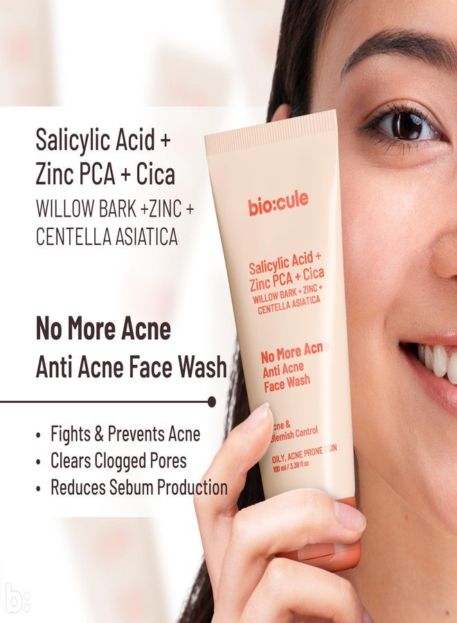 biocule No More Acne Face Wash for Acne, Blemish & Oil Control with 2% Natural Salicylic Acid (BHA) from Willow Bark, Cica & Zinc PCA, Anti Acne Face Cleanser for Oily Skin & Acne Prone Skin, 100ml - Image 2