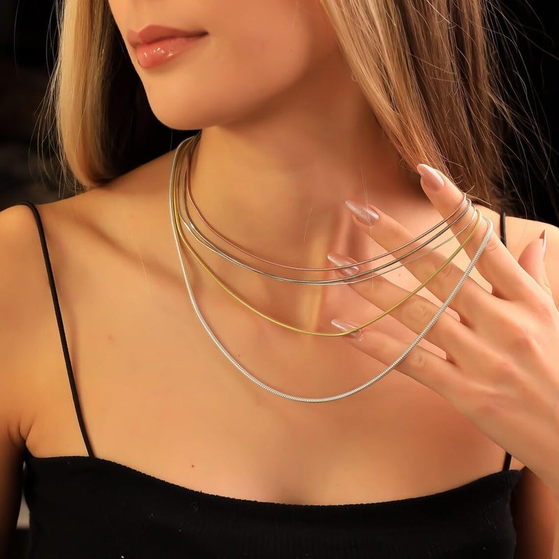 BERISO 14K Gold/Silver Plated Choker Necklace for Women Shining Dots Station Gold Chain Necklace Beads Sparkle Chain Necklace Link Chain Exquisite Jewelry for women - Image 3