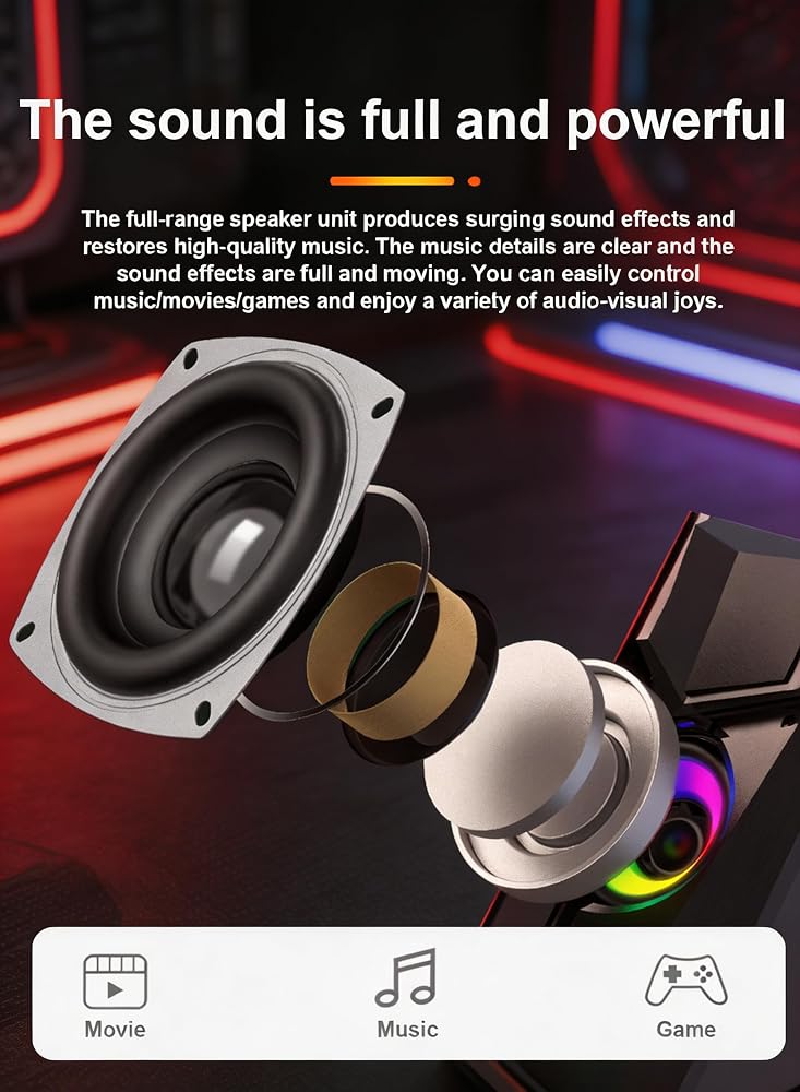 LOOPITYS RGB Gaming PC Speakers,2.0 Channel Stereo Desktop Computer Speakers,6W USB Powered 3.5mm AUX‑in Wired Speaker with Colorful LED Light for Laptop Desktop Phone - Image 2