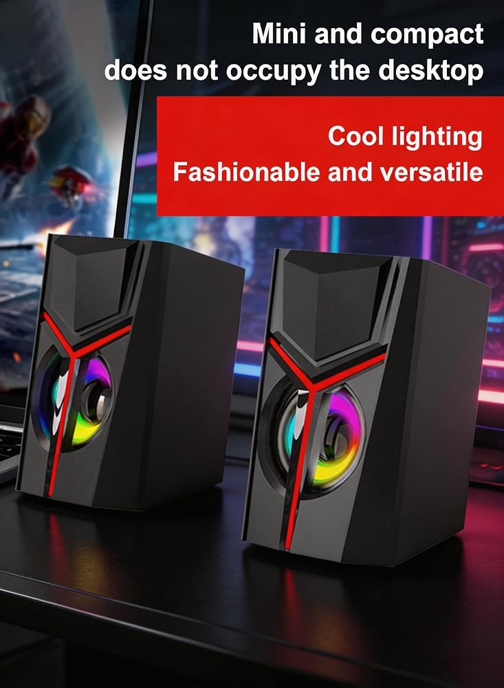 LOOPITYS RGB Gaming PC Speakers,2.0 Channel Stereo Desktop Computer Speakers,6W USB Powered 3.5mm AUX‑in Wired Speaker with Colorful LED Light for Laptop Desktop Phone - Image 5