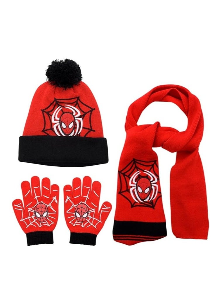 General Supperhero Kids Hats Scarf & Gloves Set, Spider Winter Warm Beanie, Kids Scarf Hats Kids Knit Set Suitable for boys aged 2-8 years  - Image 1