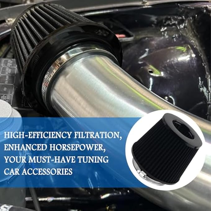CXCCOI Cold Air Intake Filter with 76,89,102mm Adapter Ring,Round Cone Air Filter for Enhanced Engine Power,High-Performance Cold Air Intake Kit for Most Vehicles - Image 5