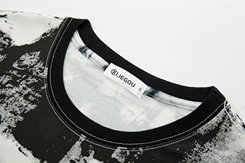 KLIEGOU Mens Hipster Hip Hop Ripped Round Hemline Pattern Print T Shirt 86 White XL - Image 3