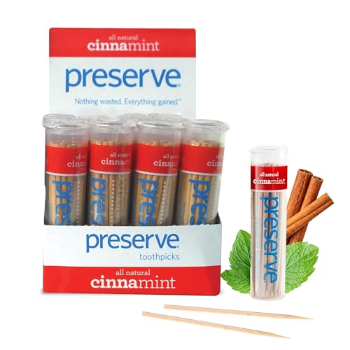 Preserve Toothpicks Cinnamint Refreshing Natural Cinnamon & Mint Flavored Toothpicks for Fresh Breath Teeth & Gums - Sustainably Harvested Birch Wood - 24 Travel Cases (840 Picks) - Image 1