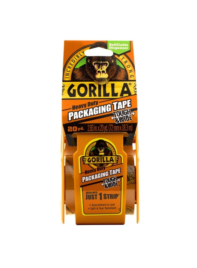 Gorilla شريط تعبئة قوي وعريض مع موزع للنقل والشحن والتخزين 2.83 × 20 ياردة شفاف عبوة من 1 - Image 1