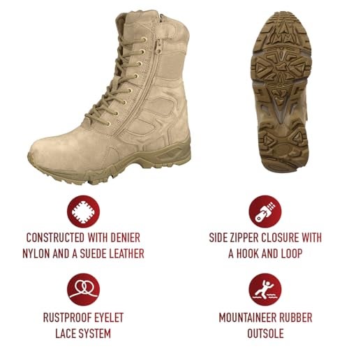 Rothco Forced Entry Deployment Boot with Side Zipper – 8 Inch Tactical Uniform Boots – Tan – 6 Regular - Image 5