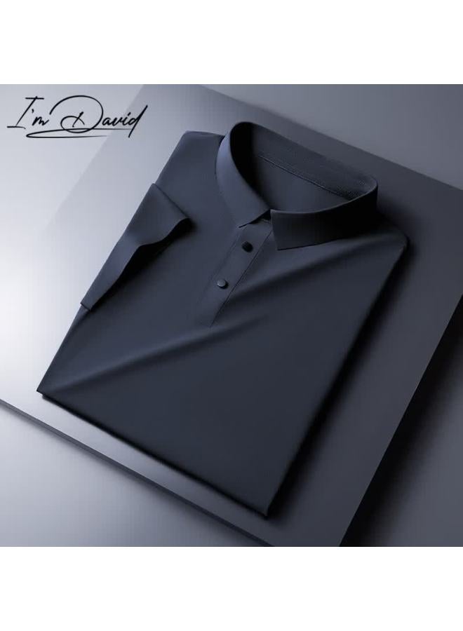I'm David Men's Short Sleeve T-shirt Spring Summer Polo Business Casual Ice Silk Quick-dry Dark Gray 5XL - Image 1