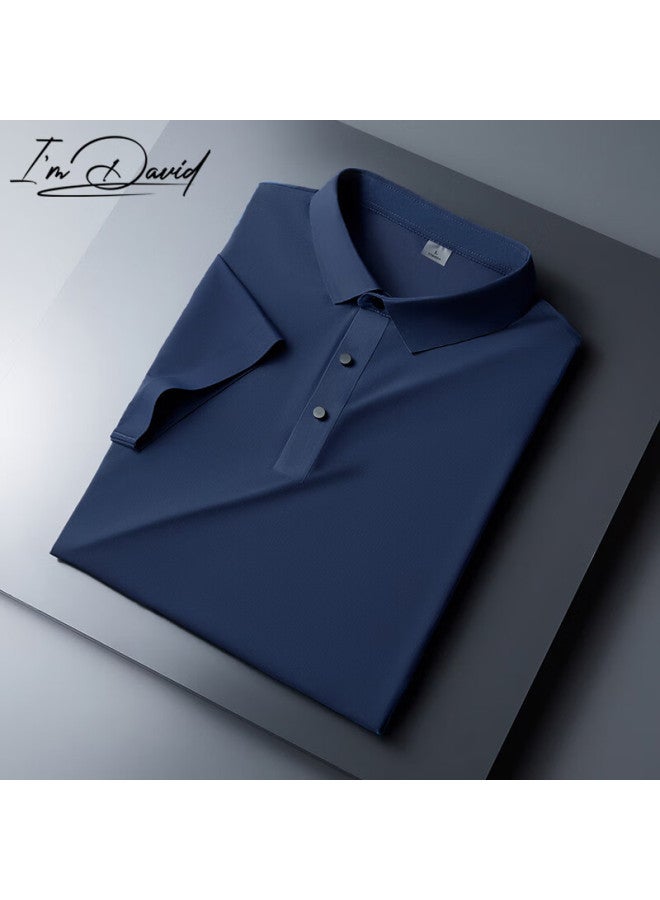 I'm David Men's Short Sleeve T-shirt Spring Summer Polo Business Casual Ice Silk Quick-dry Dark Gray 5XL - Image 2
