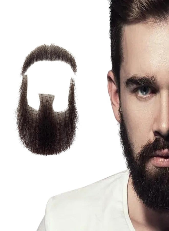 Voloria Volora Fake Beard Realistic Human Hair Full Hand Tied Facial Hair False Beards Lace Invisible Fake Face Mustache for Party Movie Makeup Halloween Cosplay Costume Party (Style-1, Brown) - Image 1