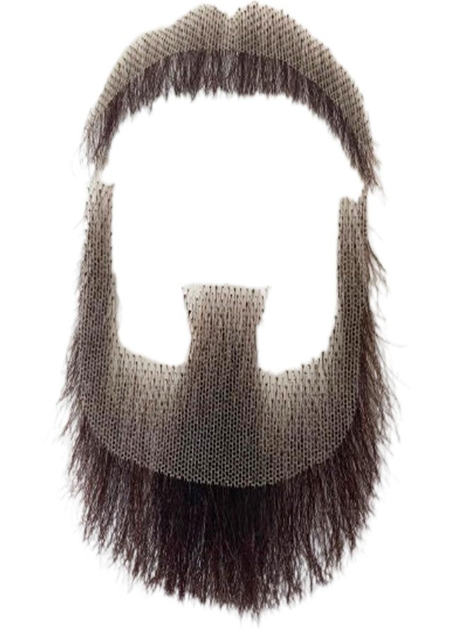 Voloria Volora Fake Beard Realistic Human Hair Full Hand Tied Facial Hair False Beards Lace Invisible Fake Face Mustache for Party Movie Makeup Halloween Cosplay Costume Party (Style-1, Brown) - Image 3