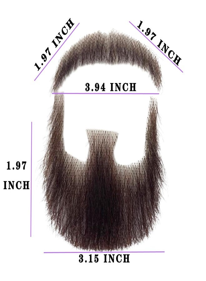 Voloria Volora Fake Beard Realistic Human Hair Full Hand Tied Facial Hair False Beards Lace Invisible Fake Face Mustache for Party Movie Makeup Halloween Cosplay Costume Party (Style-1, Brown) - Image 2