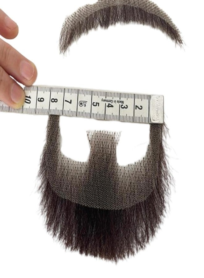 Voloria Volora Fake Beard Realistic Human Hair Full Hand Tied Facial Hair False Beards Lace Invisible Fake Face Mustache for Party Movie Makeup Halloween Cosplay Costume Party (Style-1, Brown) - Image 4