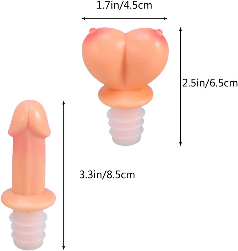 woobles 4PCS Penis Breast Wine Bottle Stoppers Beverage Bottle Caps for Party - Image 2
