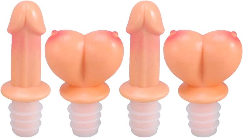 woobles 4PCS Penis Breast Wine Bottle Stoppers Beverage Bottle Caps for Party - Image 1