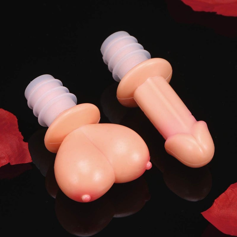 woobles 4PCS Penis Breast Wine Bottle Stoppers Beverage Bottle Caps for Party - Image 3