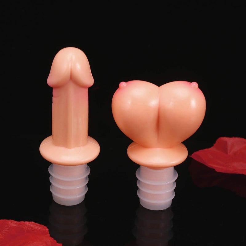 woobles 4PCS Penis Breast Wine Bottle Stoppers Beverage Bottle Caps for Party - Image 5