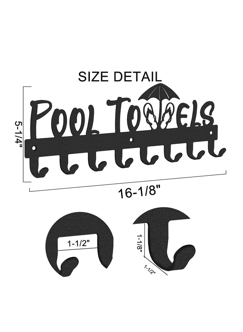KASTWAVE Pool Towel Rack, Pool Towel Holder with 8 Hooks for Outdoor or Bathroom, Carbon Steel Towel Hanger for Hanging Bathrobes, Towels, Clothes, Perfect Pool Area Outside Sign and Decor, Black - Image 2