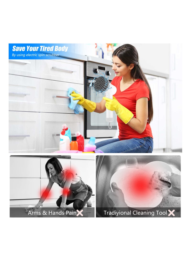 Electric Spin Scrubber, Cordless Handheld Cleaning Brush with 3 Replaceable Brush Heads IPX6 Waterproof Rechargeable Low Noise Scrub Brush with 2 Adjustable Speeds for Cleaning Kitchen Bathroom - Image 3