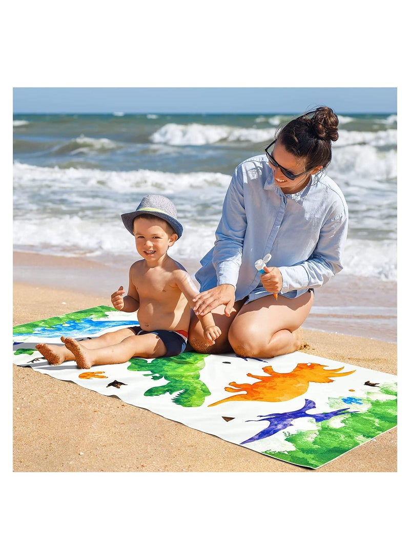 Y&D Watercolor Dinosaur Beach Towel, 150 * 70cm Microfiber Dino Camping Towels for Boys Kids, Quick Dry Ultra Absorbent Super Soft Blanket Pool Travel Swimming Bath Shower Towel - Image 3