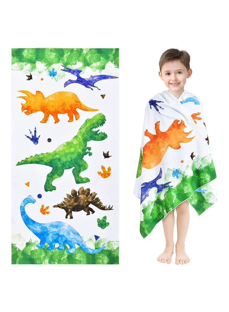 Y&D Watercolor Dinosaur Beach Towel, 150 * 70cm Microfiber Dino Camping Towels for Boys Kids, Quick Dry Ultra Absorbent Super Soft Blanket Pool Travel Swimming Bath Shower Towel - Image 1