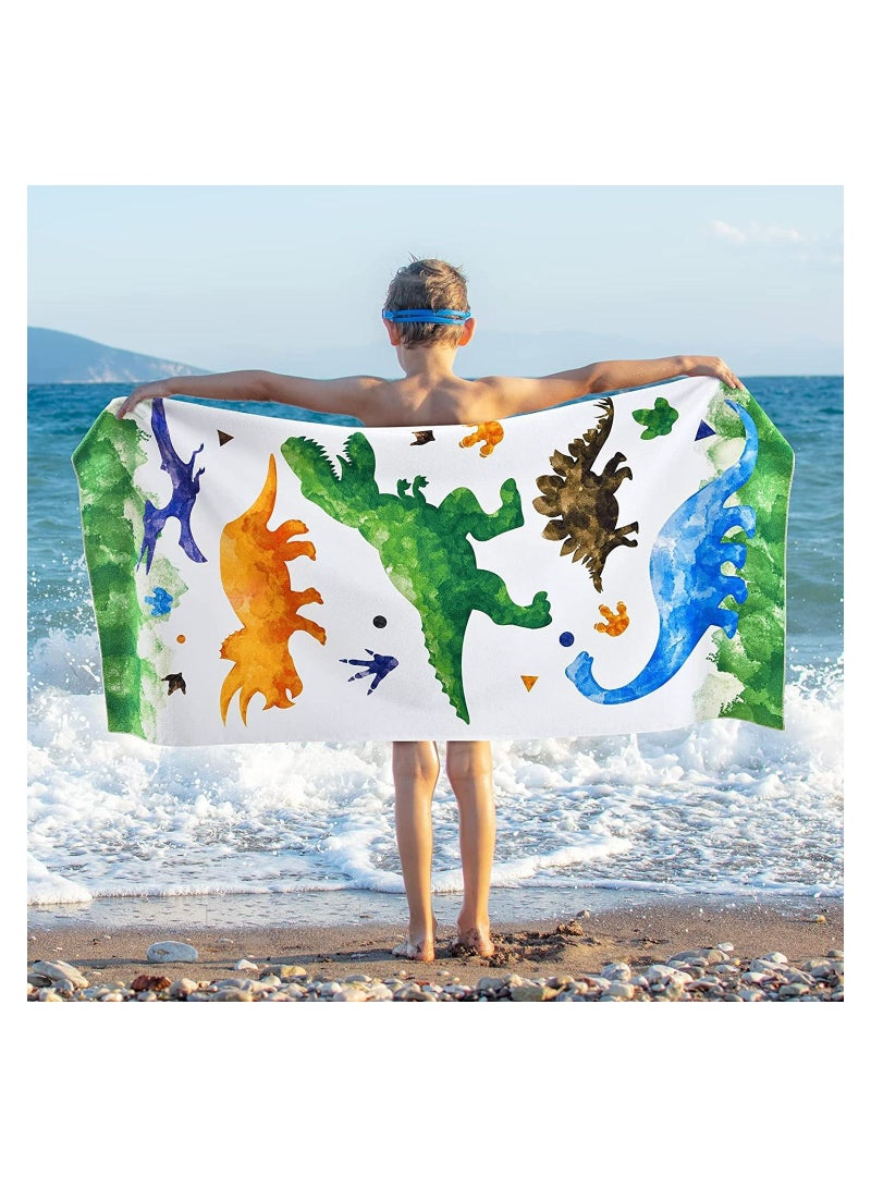 Y&D Watercolor Dinosaur Beach Towel, 150 * 70cm Microfiber Dino Camping Towels for Boys Kids, Quick Dry Ultra Absorbent Super Soft Blanket Pool Travel Swimming Bath Shower Towel - Image 2