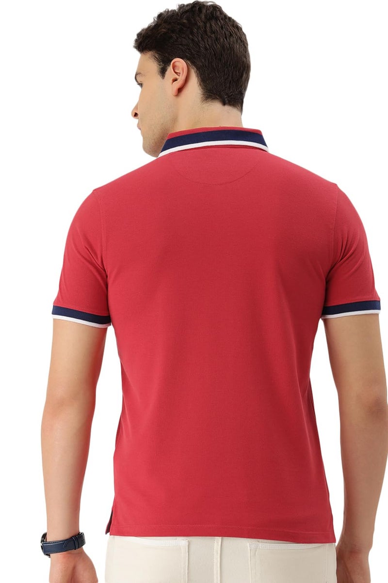 Peter England Men Red Solid Polo Neck Polo T-Shirts - Image 4