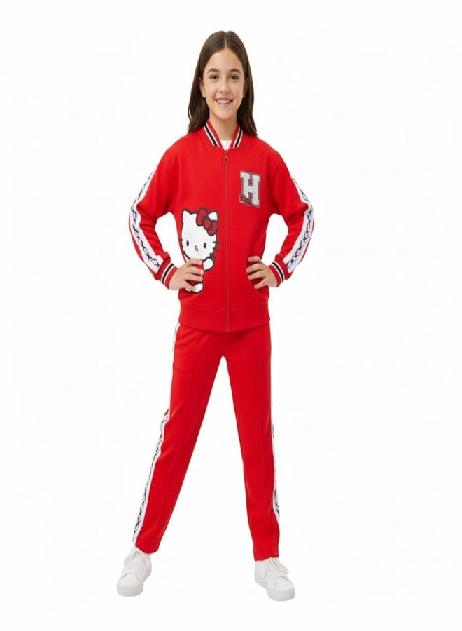 Hello Kitty Sanrio Girls Zip Up Jacket and Pants Set for Big Kids, Red, 6 - Image 4