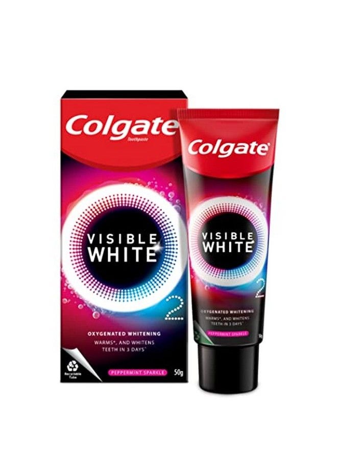 Colgate - Visible White O2 Teeth Whitening Toothpaste Peppermint Sparkle 50g Active Oxygen Technology Enamel Safe Teeth Whitening Product - Image 1