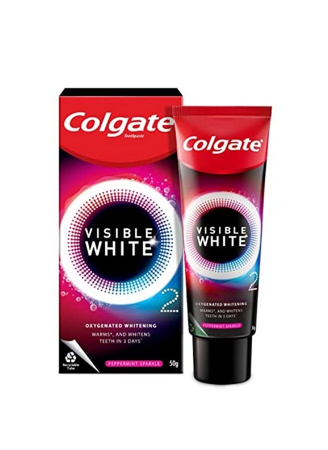 Colgate - Visible White O2 Teeth Whitening Toothpaste Peppermint Sparkle 50g Active Oxygen Technology Enamel Safe Teeth Whitening Product - Image 1