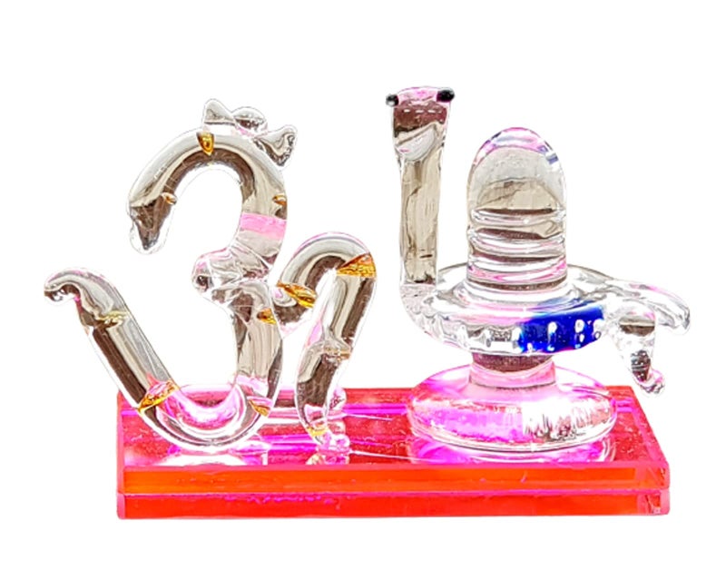 eSplanade Om with Shivling Showpiece Figurine Murti Idol Statue Sculpture (2") Crystal Glass - Image 1