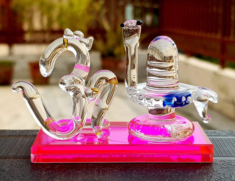 eSplanade Om with Shivling Showpiece Figurine Murti Idol Statue Sculpture (2") Crystal Glass - Image 2