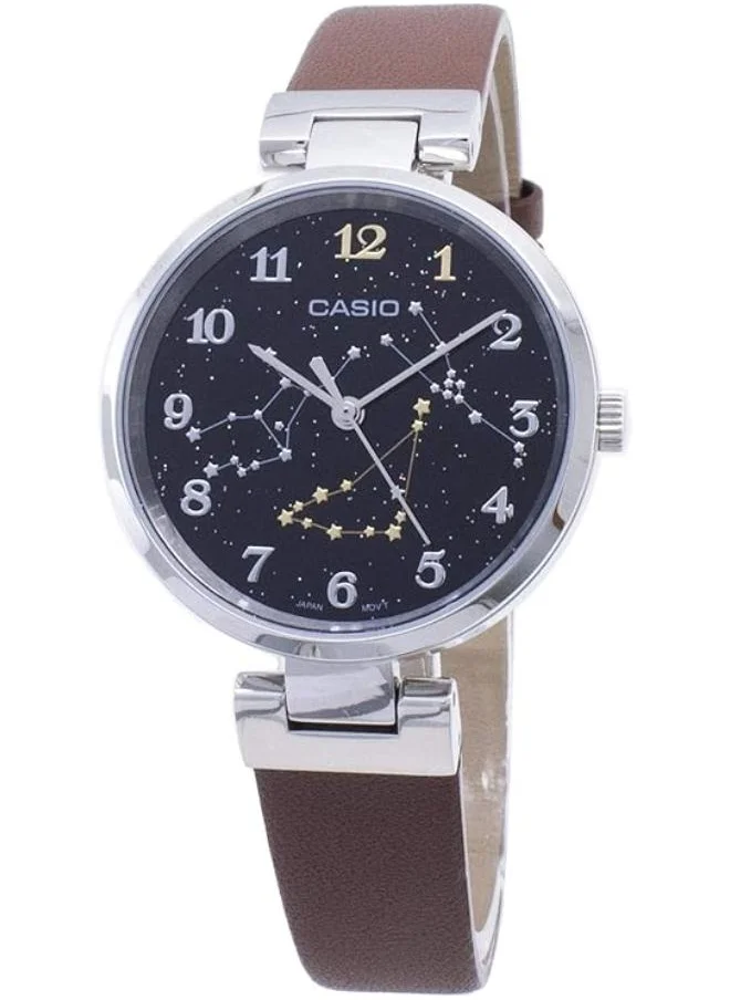 CASIO Women's Analog Display Watch With Brown Leather Strap - LTP-E12L-5A2DR